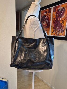 Black Faux Leather Tote